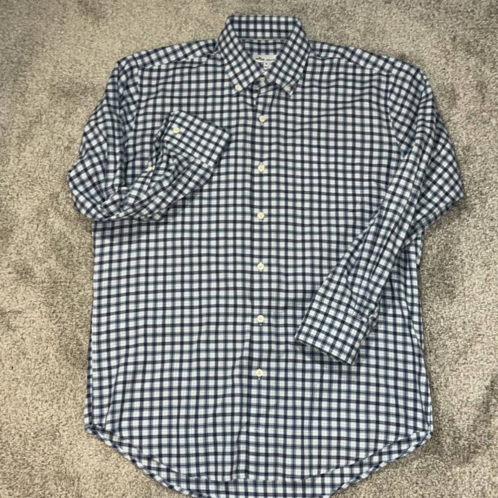 Classic Crown NWOT New Peter Millar Cotton Silk Long Sleeve Shirt M Blue Plaid